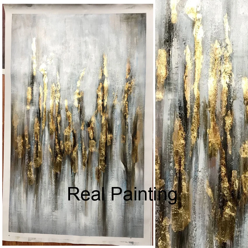 Mūsdienīga sienas māksla gleznu abstraktu, Darinātas eļļas glezniecības zelta un pelēks karājas attēlu dzīvojamā istaba guļamistaba hotel bez rāmjiem