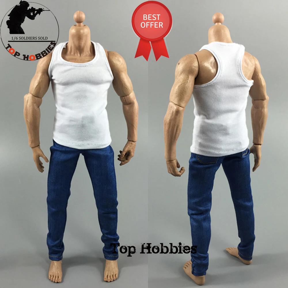 Rotaļlietas un preces vaļaspriekam 1/6. Piederumi Vīrietis/Cilvēks Apģērbu Komplekts Baltā krāsā 1/6 Body Slim Veste & Blue Jeans Tērps 12inch Muskuļu Darbība Attēls
