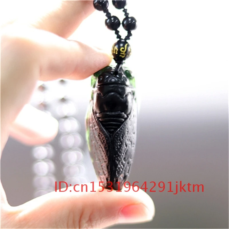 Jade Šarmu Zaļā Piederumi Black Kulons Rotaslietas Amuletu Roku Cirsts Ķīnas Dabas Dāvanas Obsidian Kaklarota Cicadas Vīriešiem