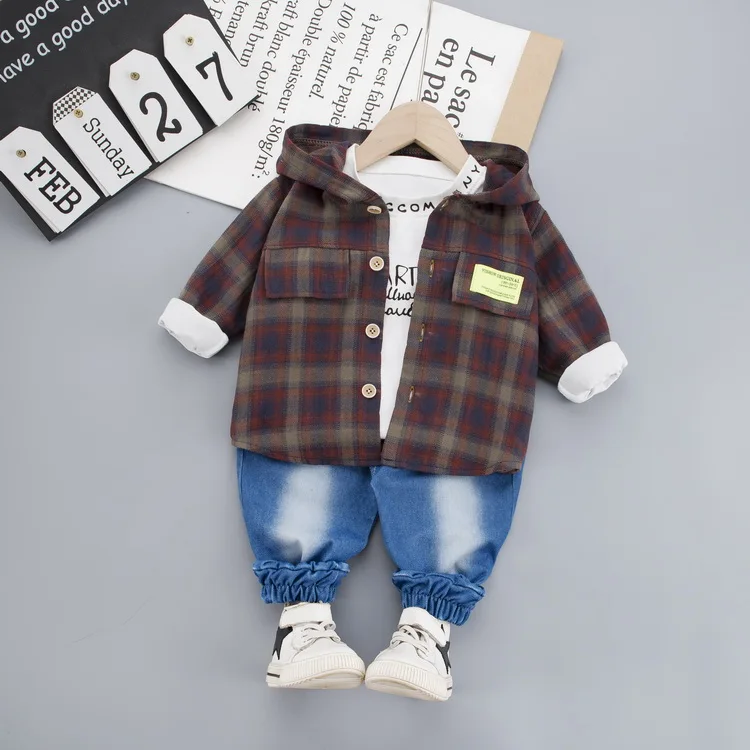 Jaunā Pavasara Rudens Toddler Zēns Meitene Kapuci Mētelis 3pcs Apģērbu Komplekts 2020. Gadam Pleds Bērniem Kostīmu Zēns Apģērbu Komplekts 1 2 3 4 Gadiem
