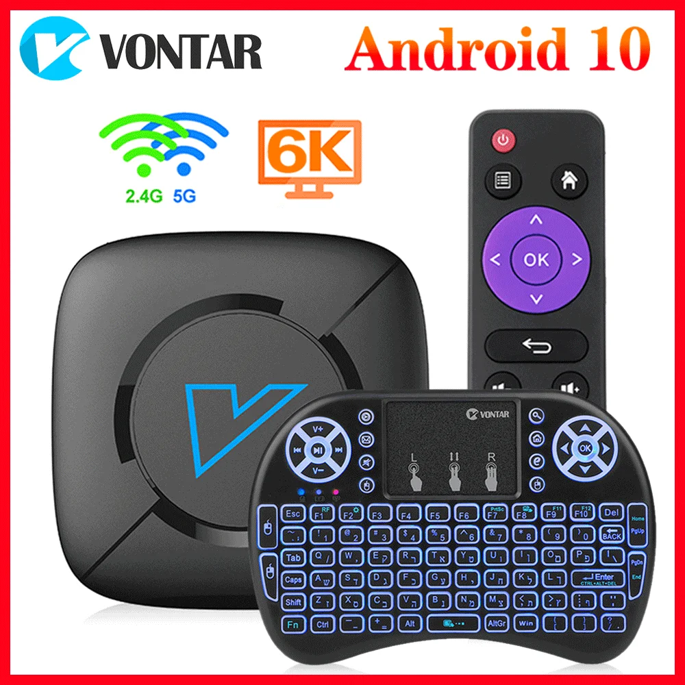 Ir 2021. VONTAR V6 Smart TV Box Android 10 4G 64GB Atbalsta 1080p 4K 3D, Dual wifi BT5.0 Google Voice Spēlētājs Veikalā Youtube Set Top Box