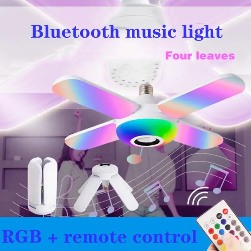 50W E27 Mūzika Led Griestu Gaismas Lampa Rgb 4Leaves Deformēta Starlight Mūziku Ar Bluetooth Skaļrunis, apgaismojuma regulēšanu, Krāsu Maiņa Gaismas