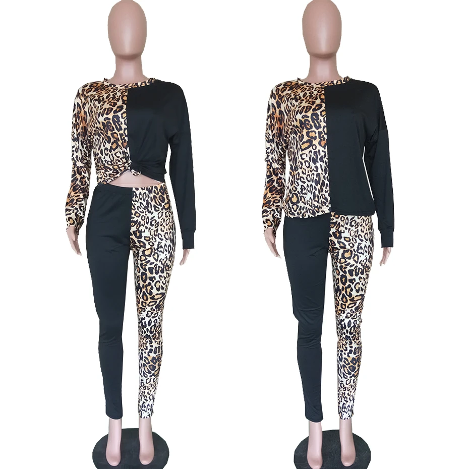 HAOYUAN Leopard Salaist 2 Gabals, kas Sievietēm Tracksuit 2020. Gadam Festivāls Apģērbu Top Bikses Sviedri Tērpi, Divas Gabals Tērpiem atbilstības Komplekti