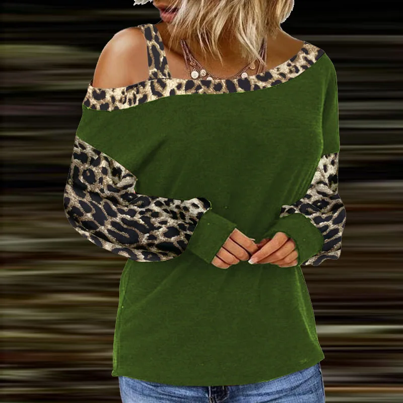 Sexy Viena-pleca Siksna, Krekls, Blūze Sieviešu Sirds Leopards Drukāt Raibs Džemperis Topi Rudens Dāmas Elegants ar garām Piedurknēm Blusa