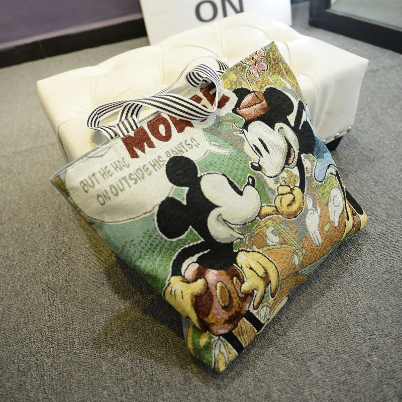 Disney Mickey Minnie Dūriens Vinnijs Seifs Viena Pleca, Karikatūra LargeCapacity Iepirkumu Grozs Adatu Izšūtās Gleznas Dāmu Somiņa