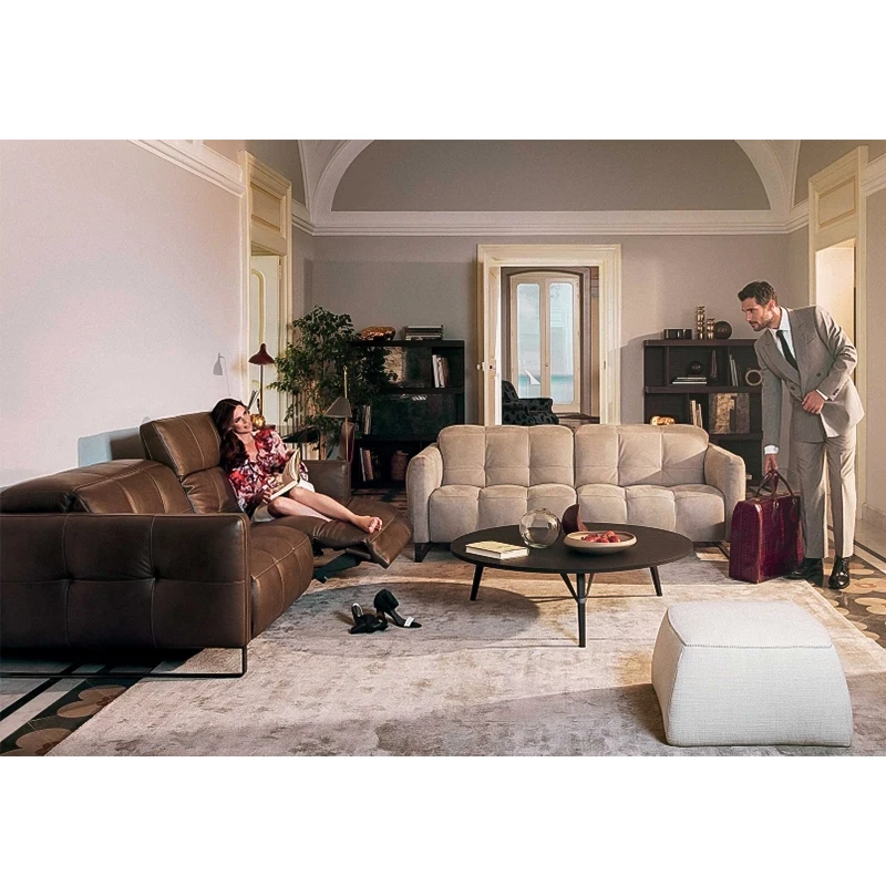 Elektriskā recliner atpūsties teātra dzīvojamā istaba Dīvāns gulta funkcionālā īstas ādas dīvāns Ziemeļvalstu mūsdienu Kino 3. sēdekļu 258x100cm
