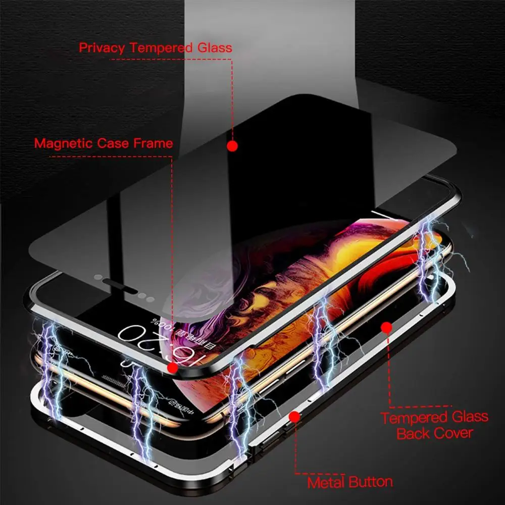 Privātuma Magnētisko Gadījumā IPhone7 8 6s 6, Plus 11 12 Pro Divkāršu Rūdīta, Stikla, Metāla Buferi Anti-Peep Vāks XS Max XR X