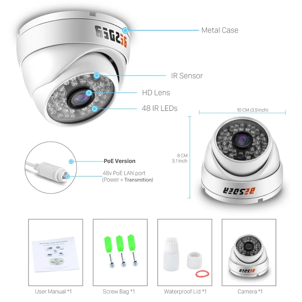 BESDER H. 265 IP Camera PoE 2MP/3MP/5MP(SONY IMX335) Anti Vandal Dome Kamera IP Āra Iekštelpu Vandalproof ONVIF 2.0 48V PoE VIDEONOVĒROŠANAS
