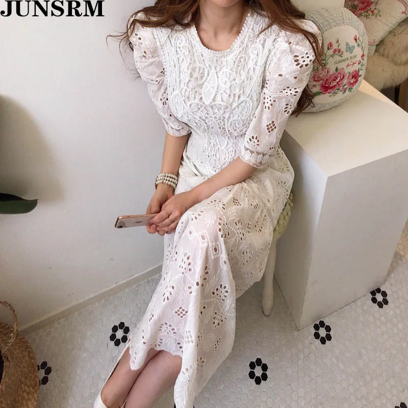 Korejas Balta Mežģīņu Kleita Sievietēm Vintage Pavasara Vasaras 2020 