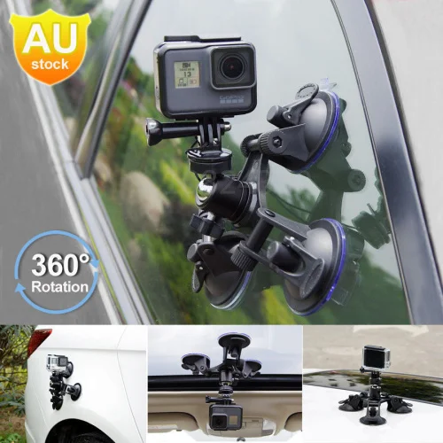 Action Camera Triple piesūcekni Stiprinājumi Stikla Sūcējs Auto Turētājs GoPro Hero 6 5 4 3+ Kodolsintēzes SJCAM SJ4000