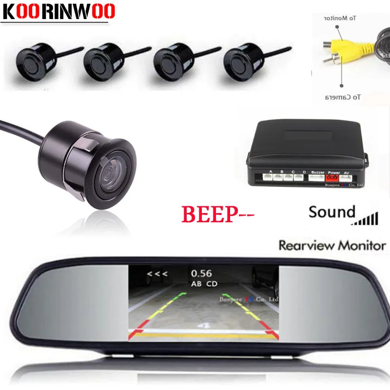 Koorinwoo 3in1 Automašīnas Novietošanas Sensors 4 Video Sysem Digitālo Ekrānu Monitors, Spogulis, Parktronic Sistēma Auto-detektors, Atpakaļskata kamera