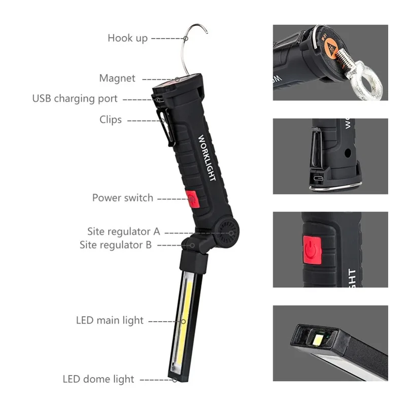 3 Režīmi COB Darba Lukturīti LED Lukturītis Transportlīdzekļa Remonts Lampas, USB Uzlādējams Magnētisko 180 rotējošo Portatīvo Salokāms Gaismas