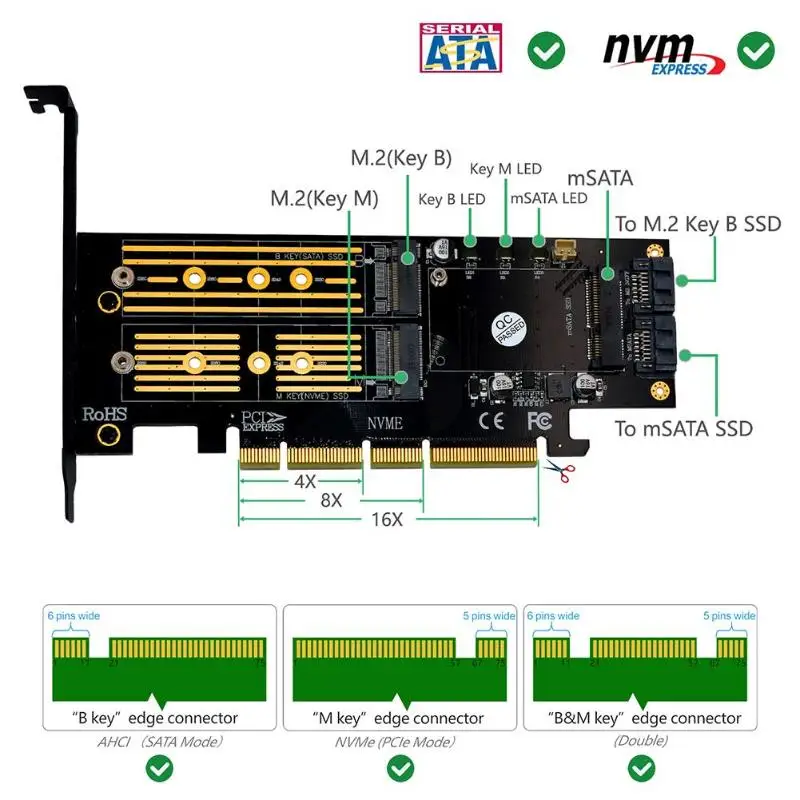 VKTECH 3 in 1 Msata PCIE M. 2 NVME SATA SSD diska PCI-E 4X SATA3 Apapter Datoru Paplašināšanas Kartes 2280 2260 2242 2230mm Dropship
