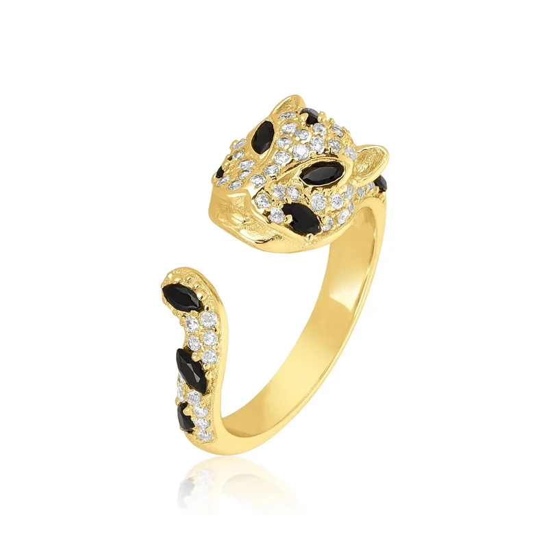 Zelta krāsā Jaguar leopard gredzenu sievietēm mikro bruģēt 5.A cz atvērt koriģē pirkstu rotaslietas