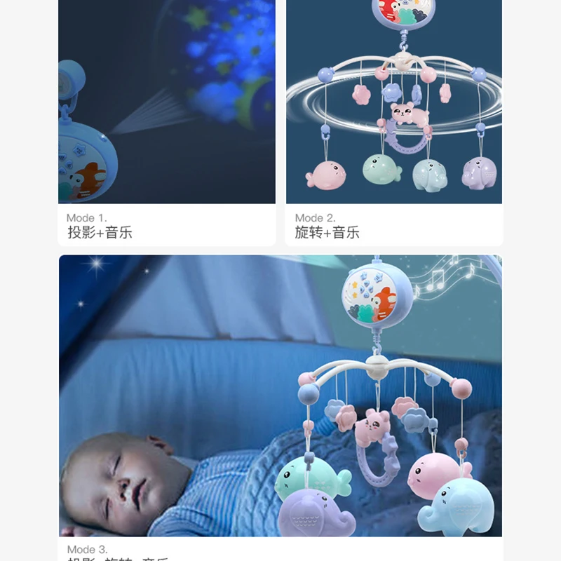 Tālvadības mūzikas gulta bell jaundzimušo bērnu nomierinātu rotaļlietas Rotējošo grabulīši 553 agrīnās izglītības satura Stāsts mašīna ar projekciju