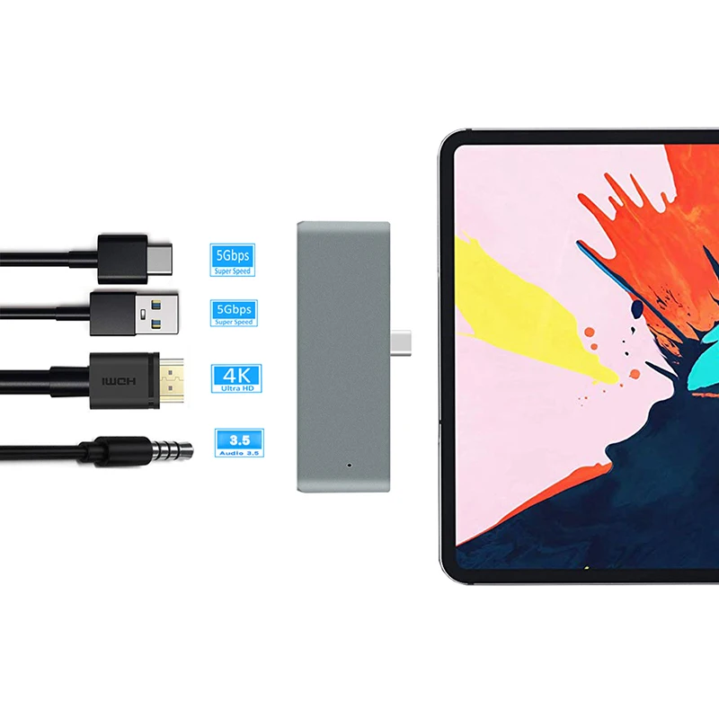 4 in 1 USB C CENTRMEZGLU, C Tipa, Lai USB3.0 PD 60W Uzlādes Audio 4K HDMI ir savietojams iPad pro 2018/2019 Macbook Pro Samsung galaxy s9