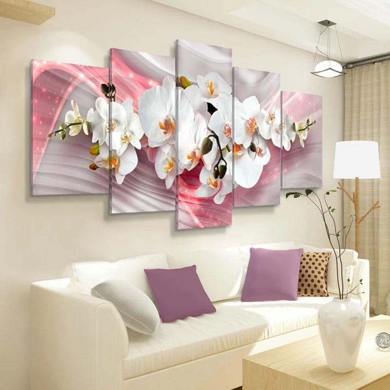 Orhideju Ziedi Plakāti un Izdrukas 5 Panelis, Kanvas Glezna Mūsdienīga Sienas Māksla, Moduļu Attēli Sienas, Attēlus Dzīvojamā Istaba Dekori