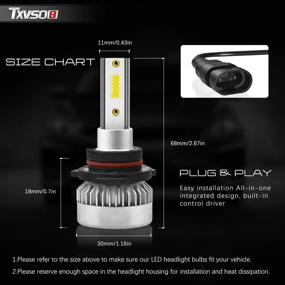 TXVSO8 6000K 9006 HB4 Led lampas 20000LM Auto Lukturu Spuldzes 12V 110W Universālā Lukturi, Auto Led Gaismām Ampoule 2020
