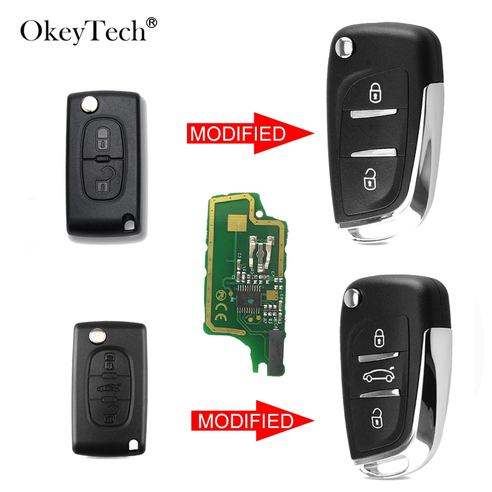 OkeyTech ID46 Mikroshēmas Modificētu Locīšanas Tālvadības Atslēgu Fob, 3 BTN, Lai Peugeot 307 408 308 Par Citroen C2 C3 C4 C5 C6 Xsara Grand Picasso