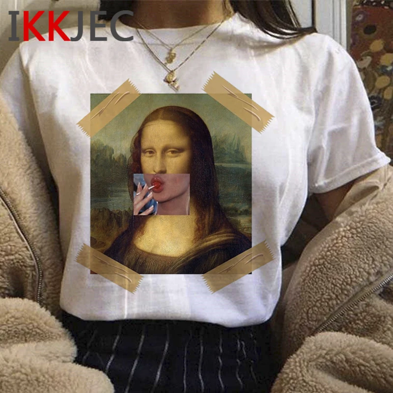 Mona Lisa Estētisko Vintage T Krekls Sievietēm Smieklīgi Karikatūra Harajuku T-krekls Dāmas Grafiskais Modes Tshirt Streetwear Top Tee Sieviete