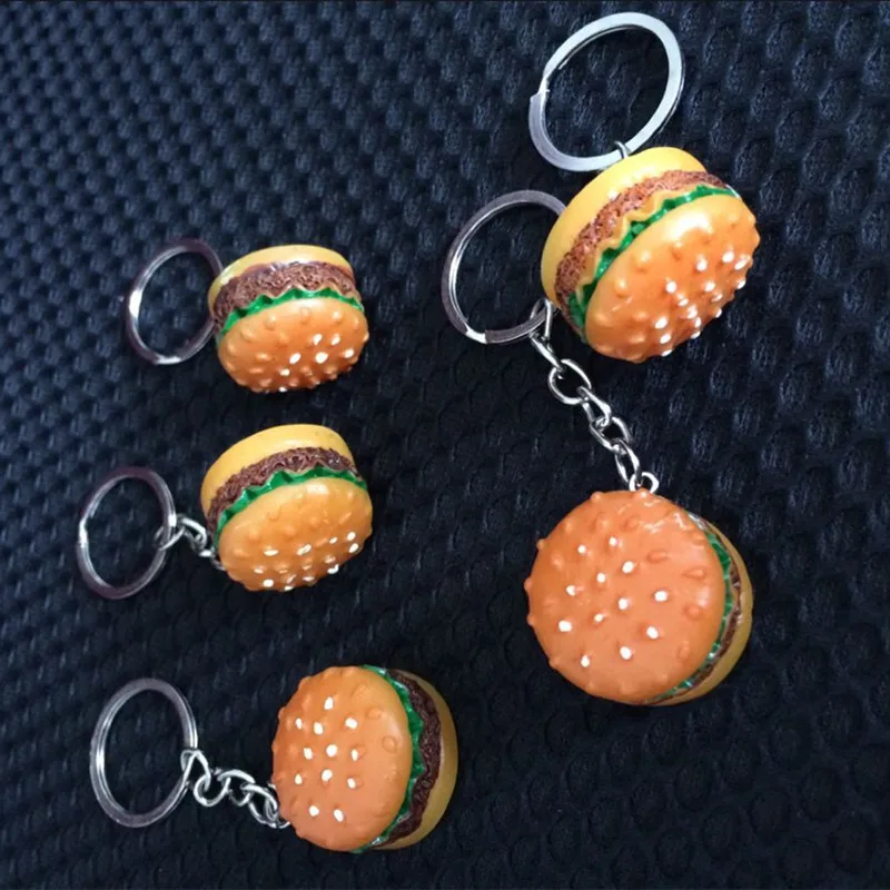 Simulācijas Pārtikas Hamburger keychain kulons Jaunums Sveķu Burger King keyring atklāšanas ceremonija, reklāmas dāvanas DIY piederumu