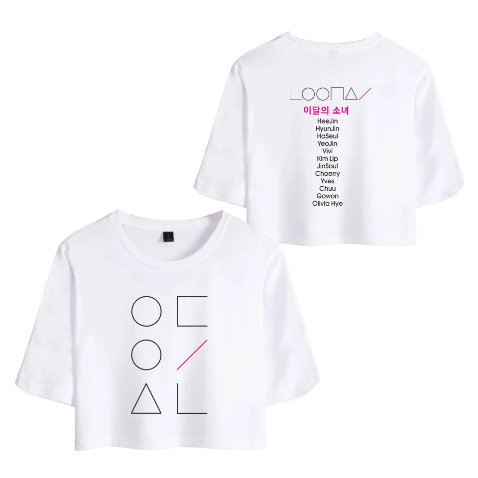Kpop LOONA Divas Gabals, kas Vasaras Sexy Kokvilnas T krekls, Sieviete, Bikses un Kultūru Top Modes Tracksuit Jaunu 2 Gabals Tērpi Sievietēm