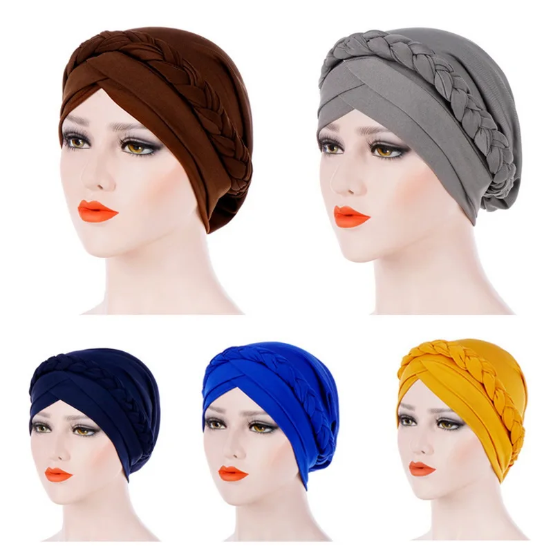 Modes Sievietes Kapuci Musulmaņu Cepuri 2019 Jaunas Dāmas tīrtoņa Krāsu Klp Elegants sieviešu Lakatu un Cepuri Bohēmijas Dubultā Pītā Turban Cepure