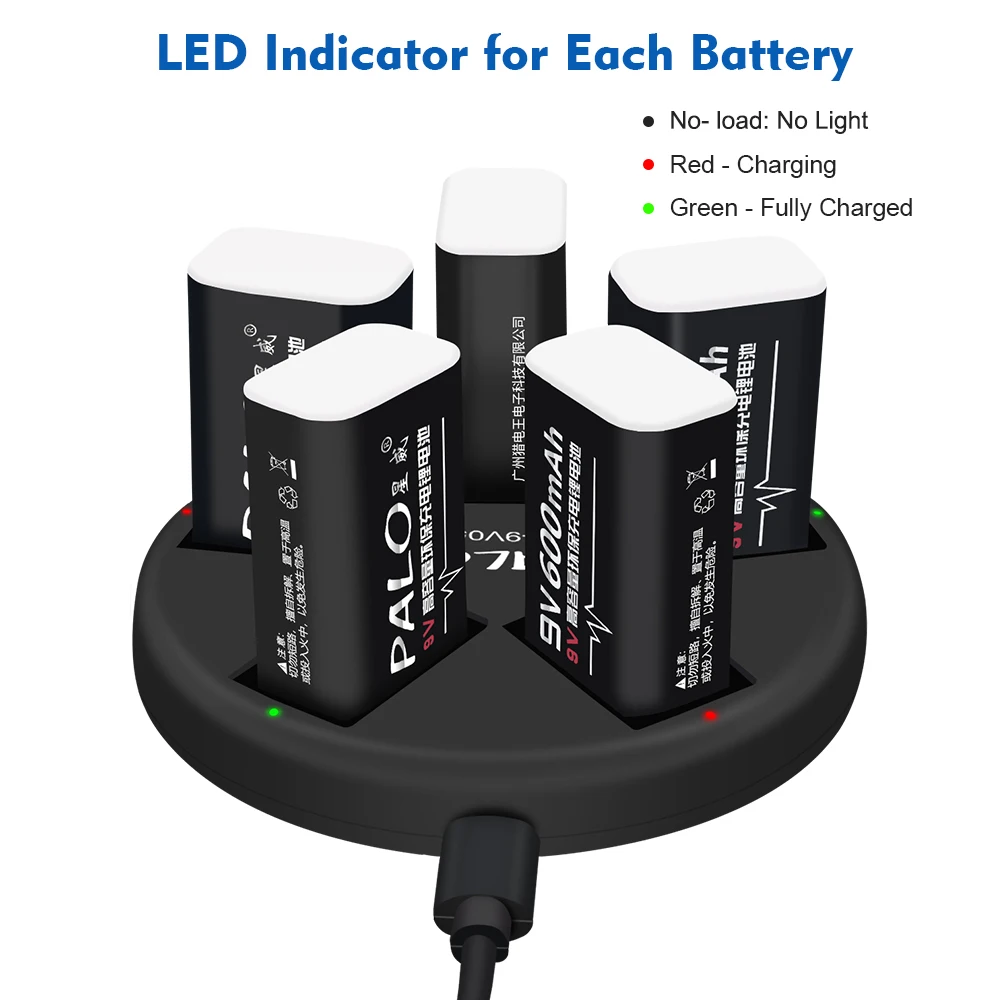 PALO LED smart Lādētāju 9v li jonu NIMH Uzlādējamās baterijas 6f22 uzlādējams akumulators