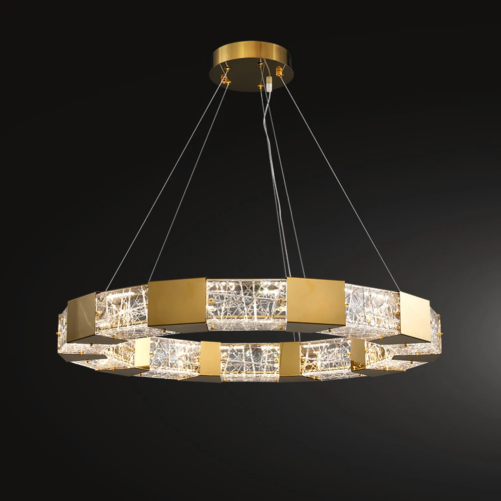 Gredzens dizains, dzīvojamās istabas LED lustras nerūsējošā tērauda lampas 80cm luksusa ēdamistaba kroonluchter