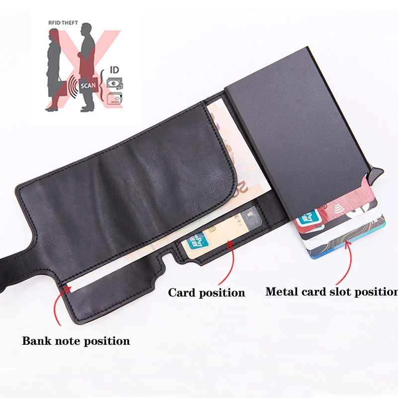 Maideduod Pop-up RFID Melnā Makā ID Karte Lietā Vīriešiem RFID Pogu Kredītkartes Īpašniekam ir Augstas Kvalitātes Metāla, Alumīnija Auto Monēta Maku