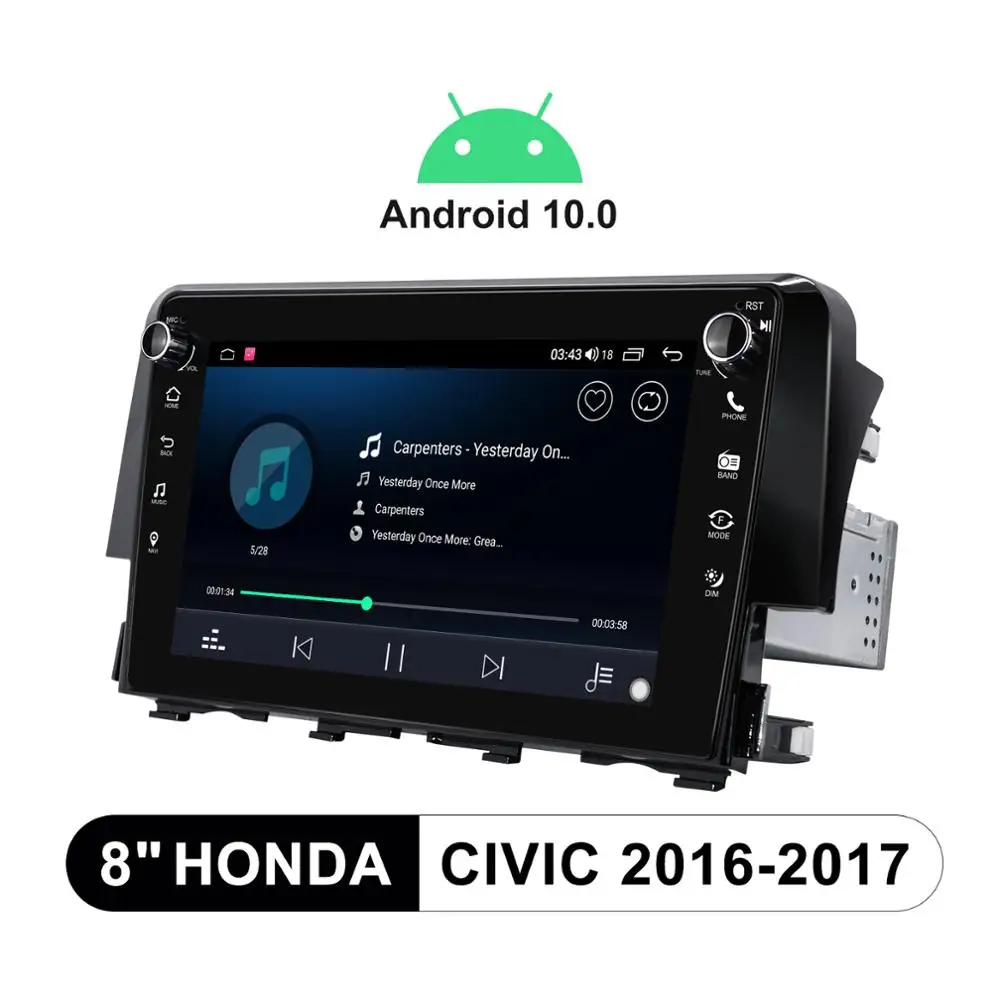 Autoradio Android 10 Automašīnas Radio Vadītājs Vienību Multivides Audio Atskaņotājs, 1280*720 4GB 64GB Bezvadu Carplay 4G Honda Civic 2016 2017