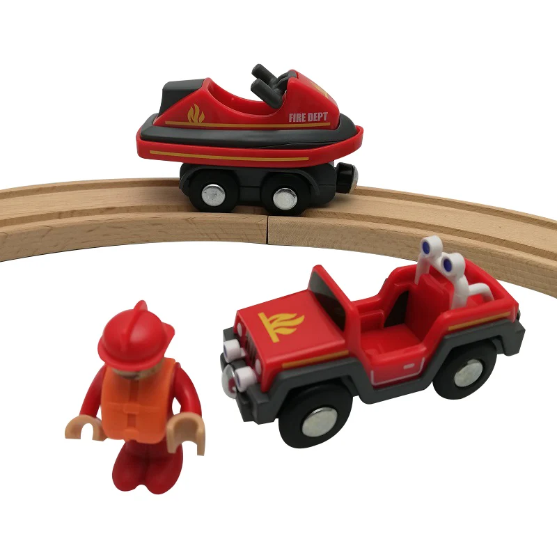 Koka Dzelzceļa Feuerwehr Komplekti Komplekts ar Magnētisko Jahtu Magnētisko Slotā Saderīgu ar Brio Koka Trases Auto Rotaļlietas Bērniem Dāvanu