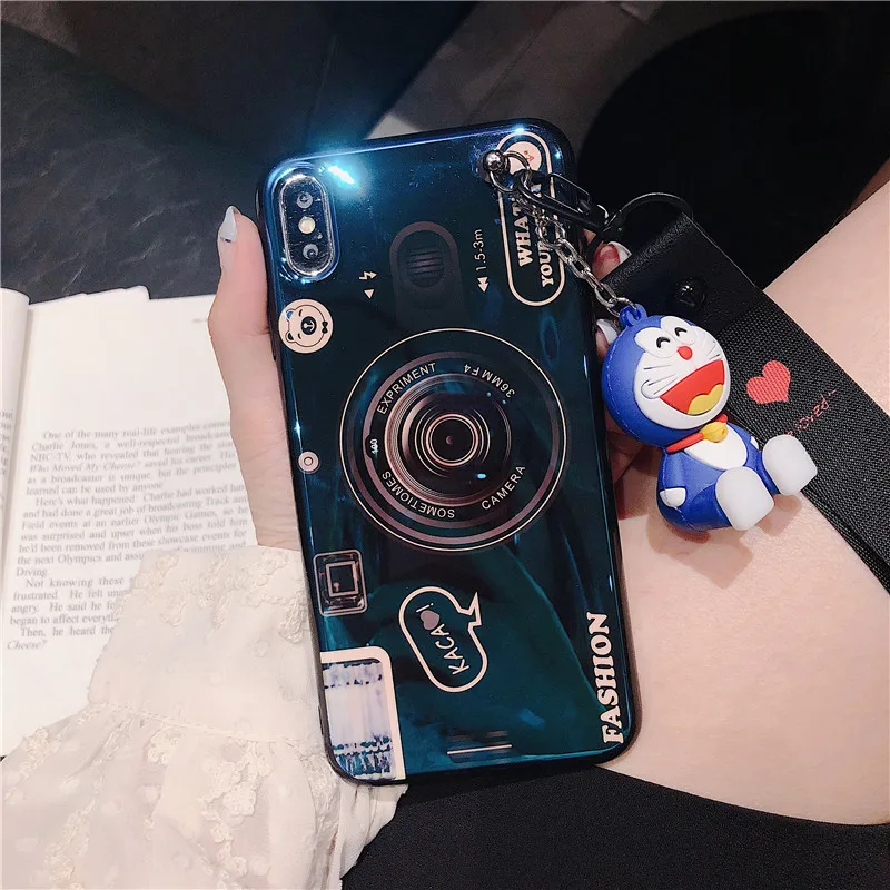 Zilās Gaismas Kameras Karikatūra Lelle Siksna Gadījumā Huawei P30 P40 P20 Lite P Smart Z 2019 Mate 20 30 Pro 10 P9 P10 Lite Y6 Y7 Y5 2019