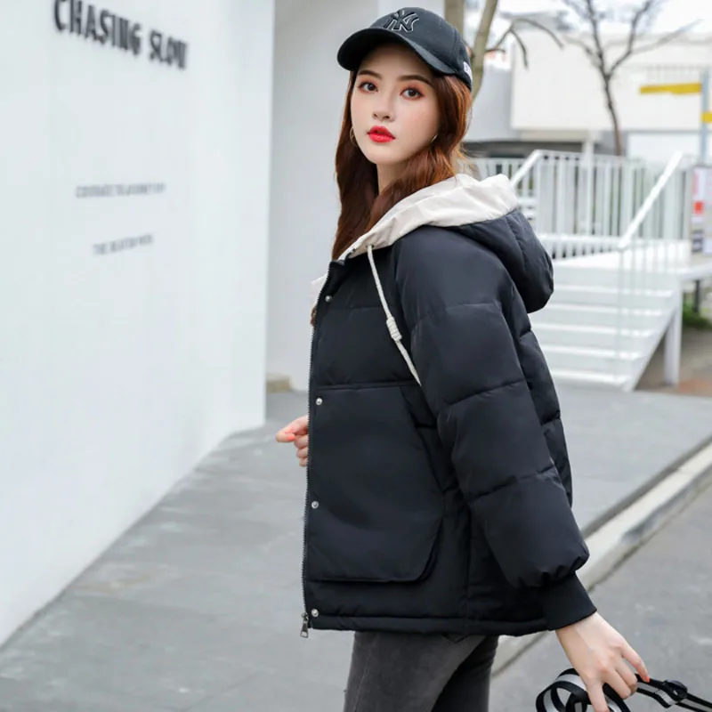Lucyever Ziemas Biezas Sieviešu Dūnu Jaka Modes Kapuci Dāmas Īss Mētelis Plus Lieluma Silts Kokvilnas Parka Gadījuma Korejas Drēbes 2020